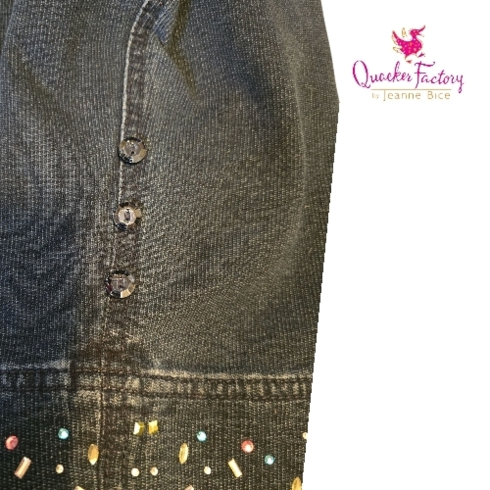 QUACKER FACTORY DreamJeannes Convertible Capris w Multicolor Embellishment XXS - Picture 3 of 6